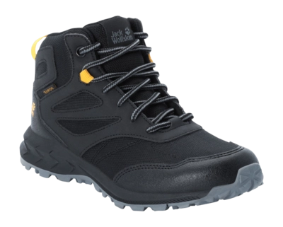 Hiking Boots Jack Wolfskin Kids Woodland Texapore Mid Black Burly Yellow XT