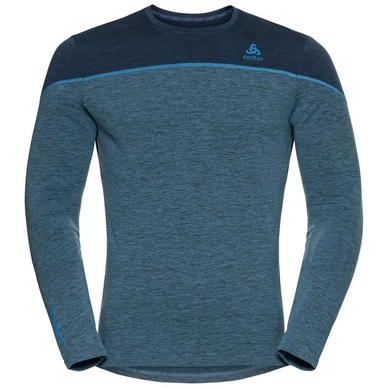Unterhemd Odlo Top Crew Neck LS Performance Wool 150 Men Blue Wing Teal Melange Indigo Bunting