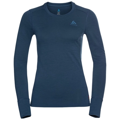 Ondershirt Odlo Women BL Top Crew Neck LS Merino 200 Blue Wing Teal Melange