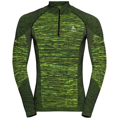 Undershirt Odlo Men BL Top Turtle Neck LS Half Zip Blackcom Lime Green Space Dye