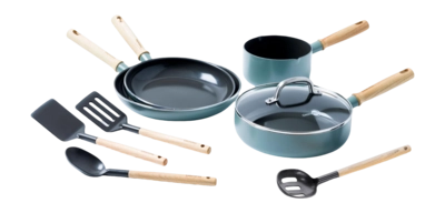 Set di 4 Tegami in Alluminio GreenPan Mayflower, con accessori - 9 pezzi, Azzurro