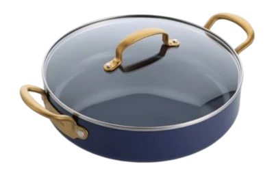 Hapjespan Greenpan Barcelona Met Keramische Antikleeflaag Met Deksel Blauw/Goud 30 cm