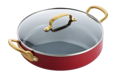 Hapjespan Greenpan Barcelona Met Keramische Antikleeflaag Met Deksel Rood/Goud 30 cm