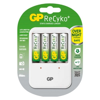 Batterij met Oplader GP PB420 ReCyko + 4x AA