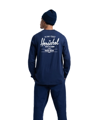 Trui Herschel Supply Co. Men's Long Sleeve Tee Classic Logo Peacoat White