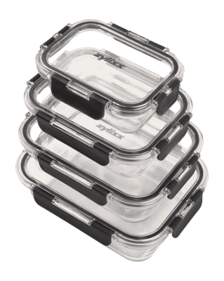 Contenitori in vetro Zyliss, Set da 4 Pirofile, Coperchio ermetico, Guarnizione Nera