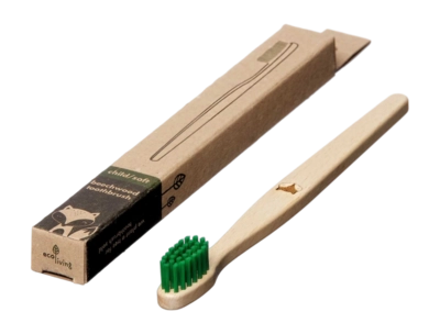 Spazzolino da denti Bambini Eco Living in legno di faggio vegetale 100%, Verde con volpe