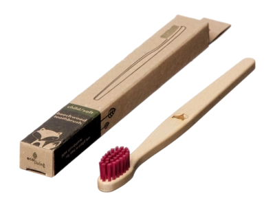 Spazzolino da denti Bambini Eco Living in legno di faggio vegetale 100%, Rosso con volpe