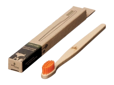Spazzolino da denti Bambini Eco Living in legno di faggio vegetale 100%, Arancione con volpe