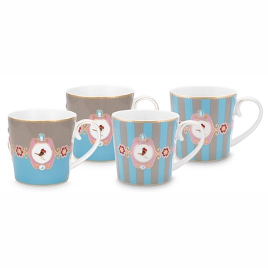 Mok Pip Studio Love Birds Blue Khaki Large 250 ml (Set van 4)