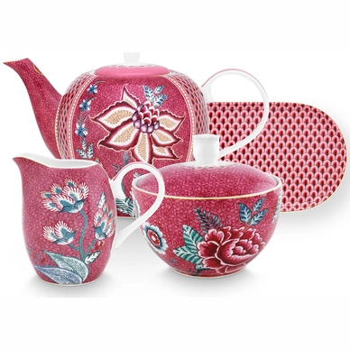 Theeset Pip Studio Flower Festival Dark Pink (Set van 4)
