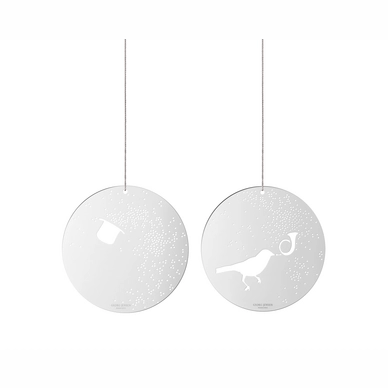 Kersthanger Georg Jensen Rond Hoed en Vogel RVS 9 cm (2-delig)