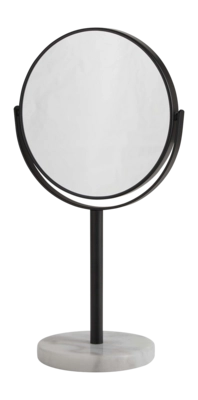 Specchio trucco Bahne con base in marmo h 34 cm, Metallo, Bianco / Nero