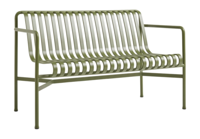 Tuinbank HAY Palissade Dining Bench W. Armrest Olive Powder Coated Steel