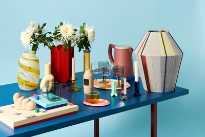 Bonbon Shade 320 grey melange_Arcs Candleholder S dark blue_HAY Play Yatzy