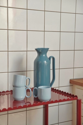 Barro Cup set of 2 light blue_Barro Jug Tall dark blue_Arcs Trolley High auburn red