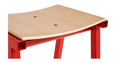 2---AE437-A406_Taburete 8 Bar Stool H75 wb lacquered oak veneer seat_signal red powder coated base_detail