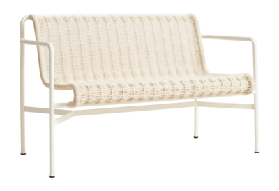 Tuinbank HAY Palissade Cord Dining Bench W. Armrest Cream White Powder Coated Steel
