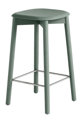 Barstoel HAY Soft Edge82 Dusty Green Water-Based Lacquered Solid Oak 4 Leg Base Stainless Steel Footrest H65