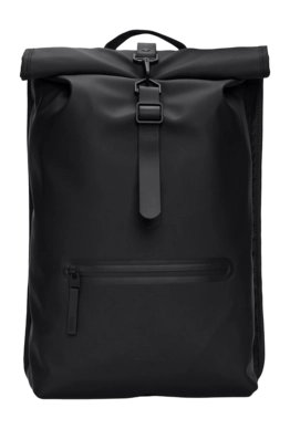 Backpack RAINS Unisex Rolltop Black Rucksack