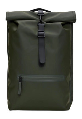 Backpack RAINS Unisex Rolltop Green Rucksack