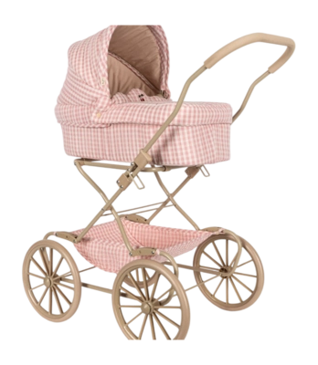 Landau Konges Sløjd Doll Pram Powder Pink Check