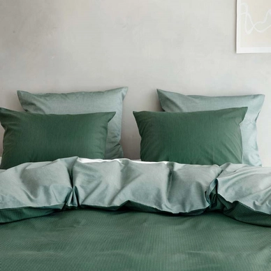 Bettwäsche Yumeko Green White Stripe Green Chambray Tencel