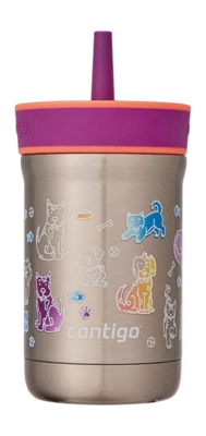 Gobelet Isotherme Contigo Leighton Enfant avec Paille Animaux 420 ml