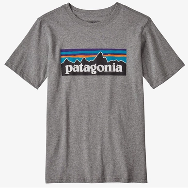 T-Shirt Patagonia Garçons P6 Logo Organic Gravel Heather White