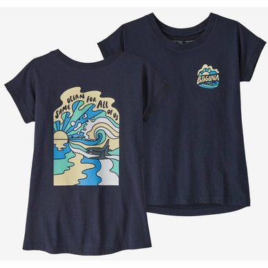 T-Shirt Patagonia Girls Regenerative Organic Certified Cotton Graphic Same Ocean New Navy