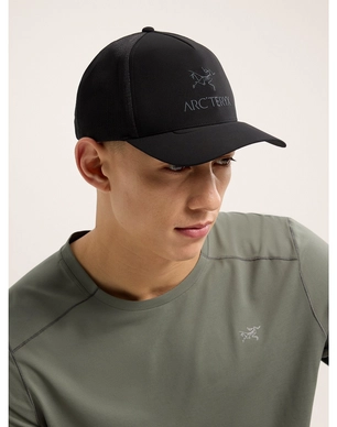 S24-X000007763-Bird-Word-Trucker-Curved-Hat-Black-Graphite-Front-View