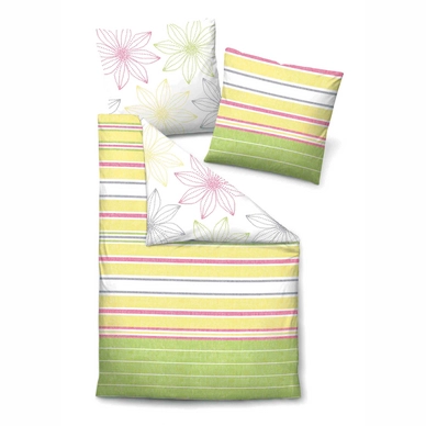 Bettwäsche Biberna Flower Stripe Gelb Mako-Satin