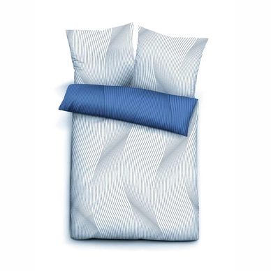 Bettwäsche Biberna Mako-Satin Blau Wellen