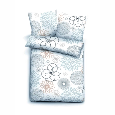 Bettwäsche Biberna Mako-Satin Blau Blumenmuster