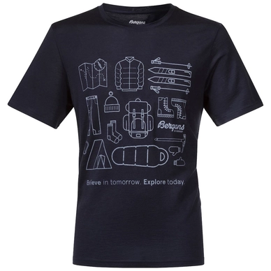 T-Shirt Bergans Men Graphic Wool Tee SS Dark Navy White