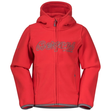 Sweat à Capuche Bergans Enfants Bryggen Fleece Fire Red & Solid Grey