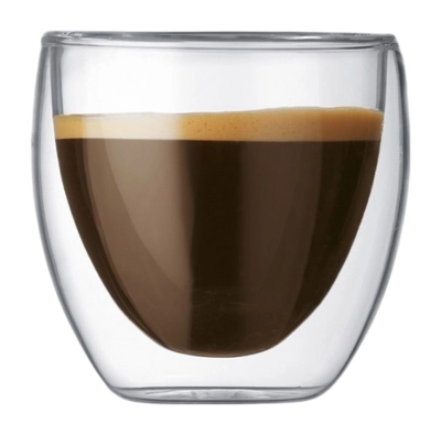 Bicchiere caffe Espresso Ristretto doppio vetro multiuso Bodum Pavina 80 ml, Set da 6, Trasparente