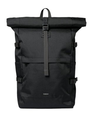 Rucksack Sandqvist Unisex Icon Rolltop Black / Black With Black Leather L