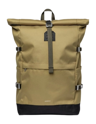 Rucksack Sandqvist Unisex Icon Rolltop Olive Drab With Black Leather L