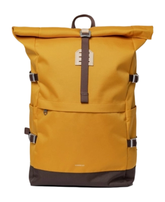 Rucksack Sandqvist Unisex Icon Rolltop Golden Yellow With Natural Leather L