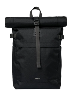 Rucksack Sandqvist Unisex Icon Rolltop Black / Black With Black Leather M