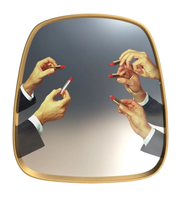 Spiegel Seletti Toiletpaper Mirror With Wooden Frame Lipsticks