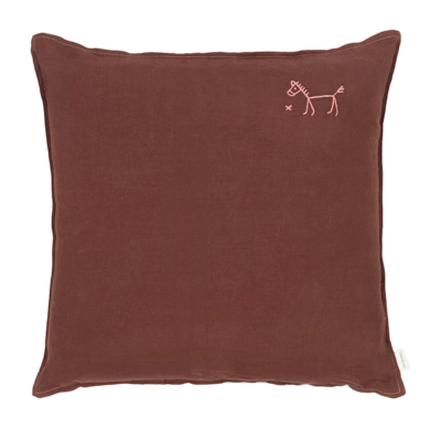 Dekokissen Nobodinoz L1N0 Embroid. Square Cushion Fr Linen Prune (45 x 45 cm)