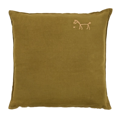Dekokissen Nobodinoz L1N0 Embroid. Square Cushion Fr Linen Moss Green (45 x 45 cm)