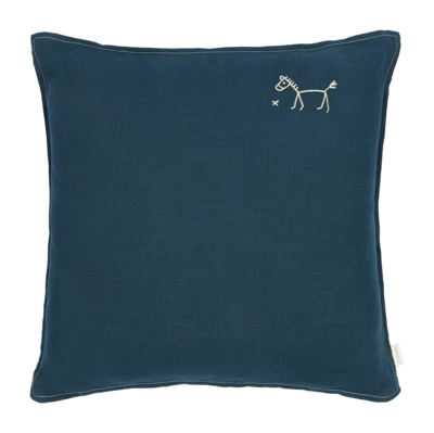 Dekokissen Nobodinoz L1N0 Embroid. Square Cushion Fr Linen Deep Blue (45 x 45 cm)