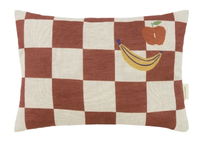 Dekokissen Nobodinoz Vibes Rect. Cushion Linen S Maroon Checks Fruits (33 x 23 cm)