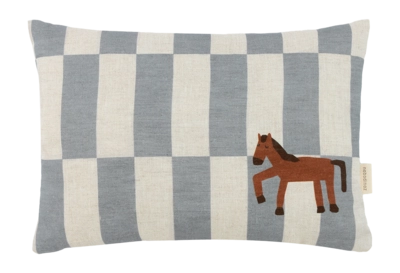 Dekokissen Nobodinoz Vibes Rect. Cushion Linen S Blue Tiles Horse (33 x 23 cm)