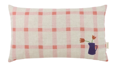 Dekokissen Nobodinoz Vibes Rect. Cushion Linen M Pink Windowpane Tulips (47 x 27 cm)