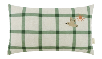 Dekokissen Nobodinoz Vibes Rect. Cushion Linen M Green Windowpane Bird (47 x 27 cm)