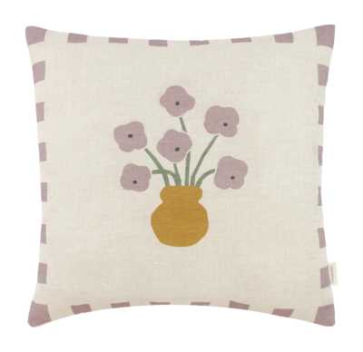 Dekokissen Nobodinoz Vibes Square Cushion Linen Lilac Checks Flowers (42 x 42 cm)
